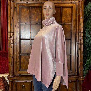WynneLayers Wood Rose Stretch Velvet Side Slit Turtleneck Top